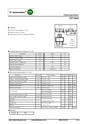 PZT3904 Datasheet PDF TY Semiconductor