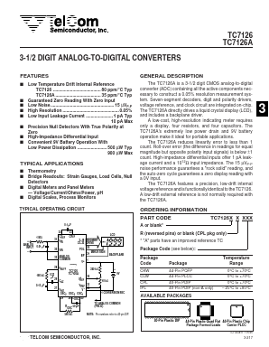 TC7126AIPL Datasheet PDF TelCom Semiconductor Inc => Microchip