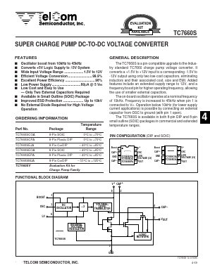TC7660SEJA Datasheet PDF TelCom Semiconductor Inc => Microchip