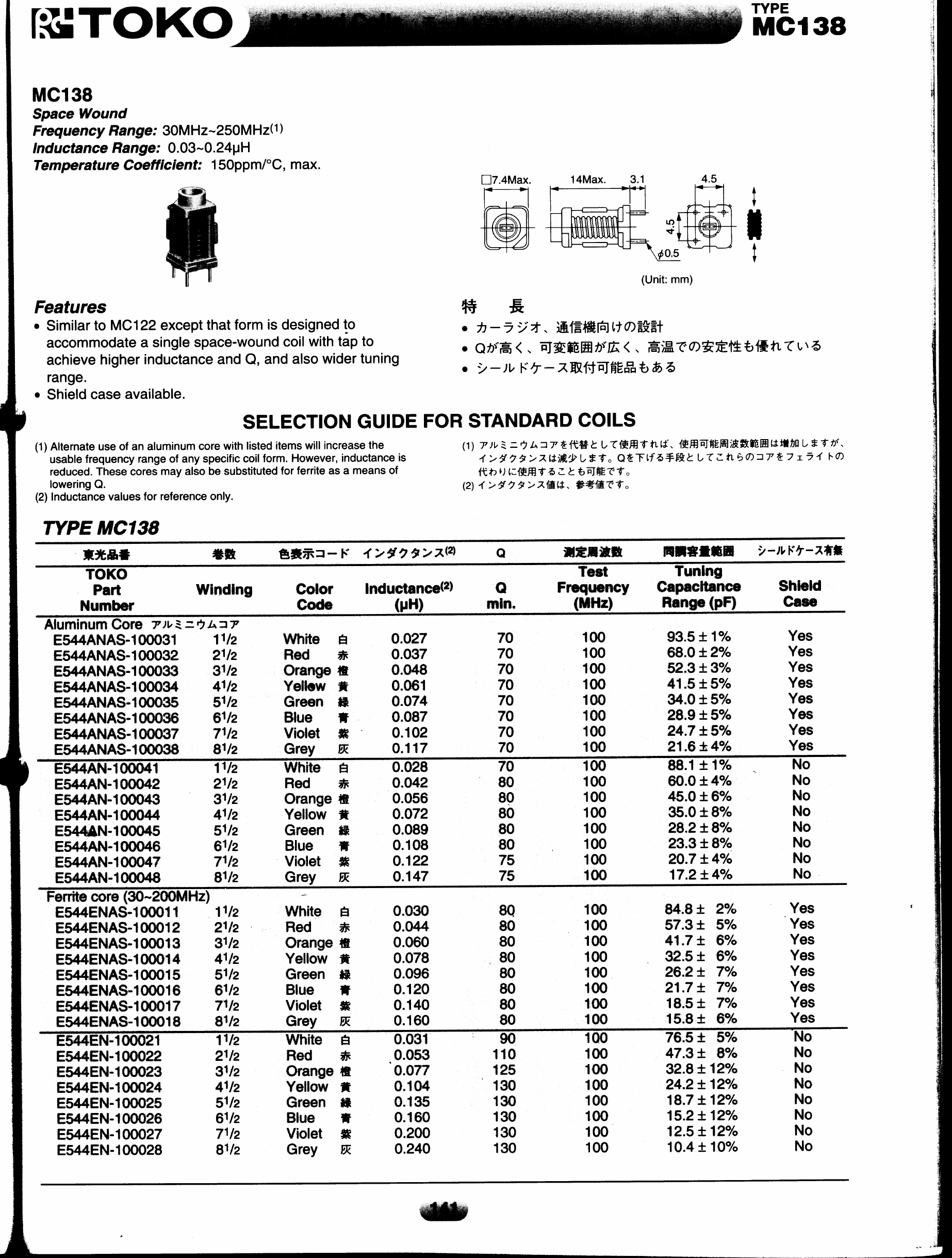 E544EN-100023 Datasheet PDF Toko America Inc 
