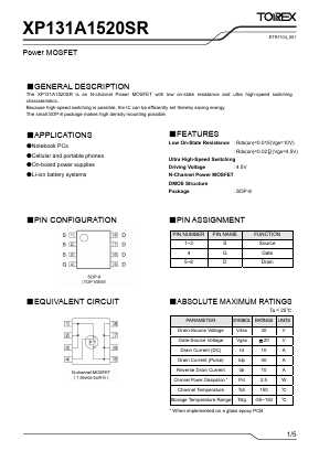 XP131A1520SR Datasheet PDF TOREX SEMICONDUCTOR