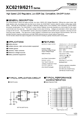 XC6219A181DL Datasheet PDF TOREX SEMICONDUCTOR