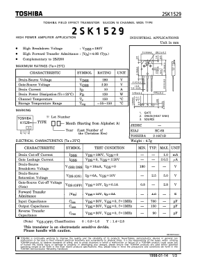 K1529 Datasheet PDF Toshiba
