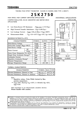 2SK2750 Datasheet PDF Toshiba