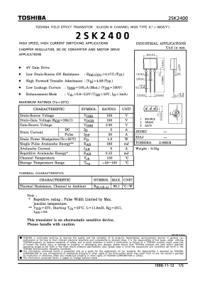2SK2400 Datasheet PDF Toshiba