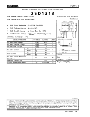 2SD1313 Datasheet PDF Toshiba