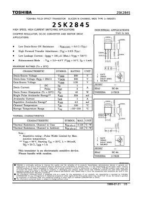 2SK2845 Datasheet PDF Toshiba