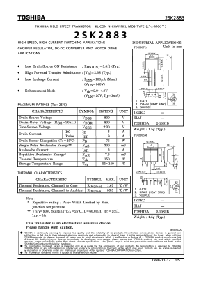 2SK2883 Datasheet PDF Toshiba