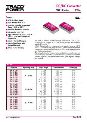 TEN15-4821 Datasheet PDF Traco Power