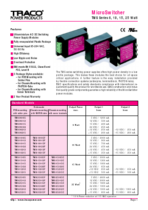TMS10105F Datasheet PDF Traco Power