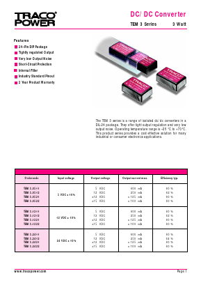 TEM3-0522 Datasheet PDF Traco Power