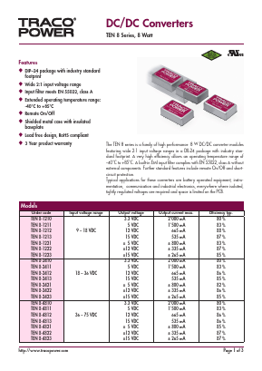 TEN8-4813 Datasheet PDF Traco Power