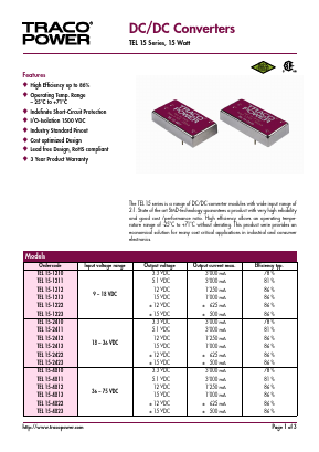 TEL15 Datasheet PDF Traco Power