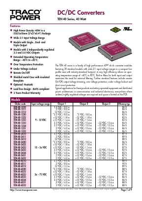 TEN40-1222 Datasheet PDF Traco Power