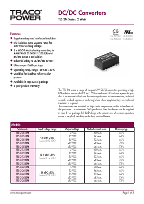 TES2-2422M Datasheet PDF Traco Power