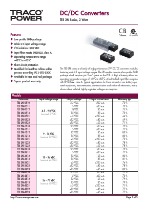 TES2N-1211 Datasheet PDF Traco Power