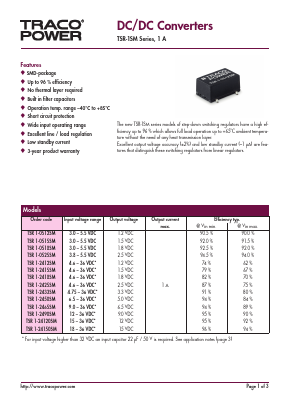 TSR1-2425SM Datasheet PDF Traco Power