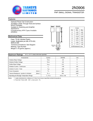 2N3906 Datasheet PDF Transys Electronics Limited