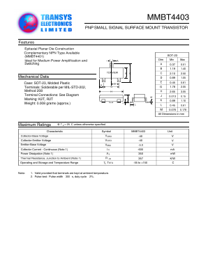 MMBT4403 Datasheet PDF Transys Electronics Limited