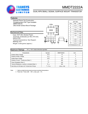 MMDT2222A Datasheet PDF Transys Electronics