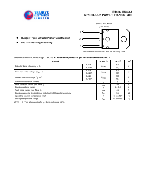 BU426 Datasheet PDF Transys Electronics