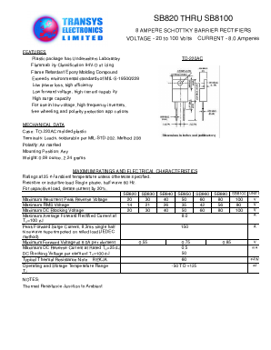 SB820 Datasheet PDF Transys Electronics