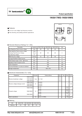 1N5819WS Datasheet PDF TY Semiconductor