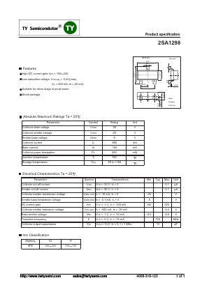 2SA1298IO Datasheet PDF TY Semiconductor