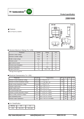 2SB1000 Datasheet PDF TY Semiconductor