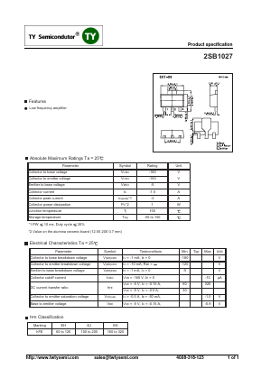 2SB1027 Datasheet PDF TY Semiconductor