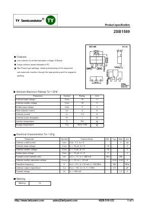 2SB1589 Datasheet PDF TY Semiconductor