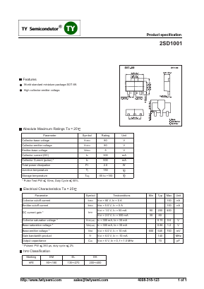 2SD1001 Datasheet PDF TY Semiconductor