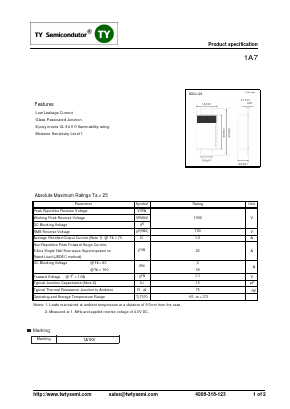1A7 Datasheet PDF TY Semiconductor