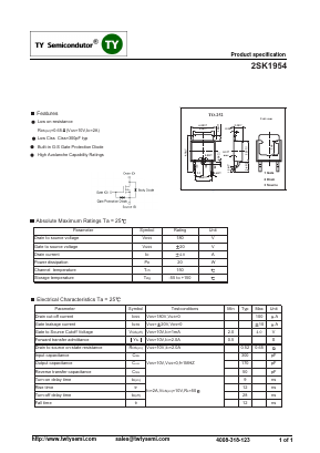 2SK1954 Datasheet PDF TY Semiconductor