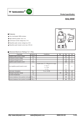 BAL99W Datasheet PDF TY Semiconductor