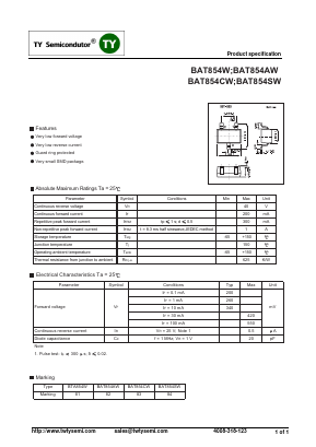 BAT854W Datasheet PDF TY Semiconductor