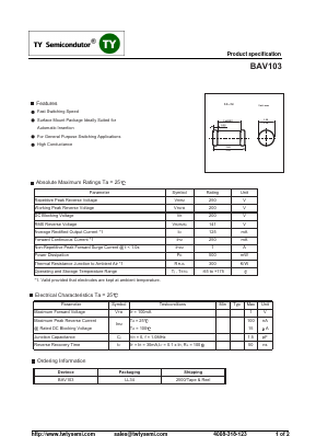 BAV103 Datasheet PDF TY Semiconductor