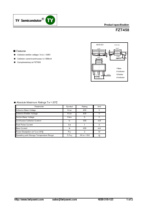 FZT458 Datasheet PDF TY Semiconductor