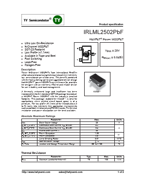 IRLML2502PBF Datasheet PDF TY Semiconductor