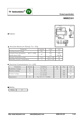 MMBD301 Datasheet PDF TY Semiconductor