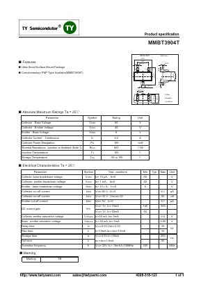 MMBT3904T Datasheet PDF TY Semiconductor