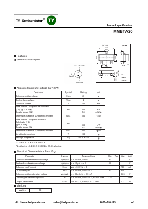 MMBTA20 Datasheet PDF TY Semiconductor