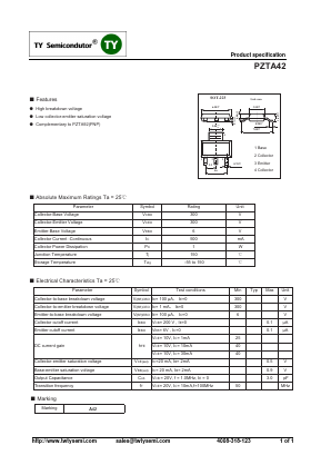 PZTA42 Datasheet PDF TY Semiconductor