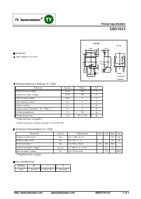 2SD1033 Datasheet PDF TY Semiconductor