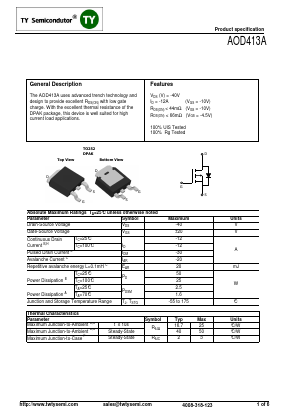 AOD413A Datasheet PDF TY Semiconductor