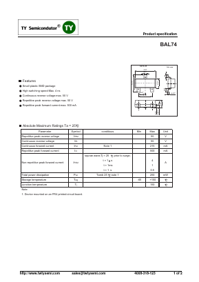 BAL74 Datasheet PDF TY Semiconductor