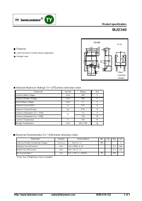 MJD340 Datasheet PDF TY Semiconductor