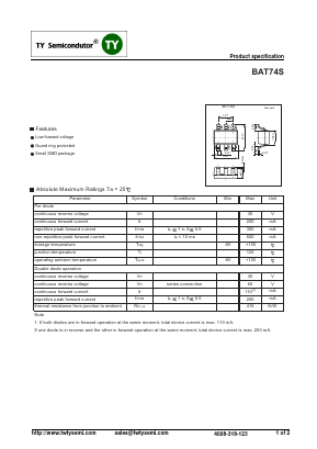 BAT74S Datasheet PDF TY Semiconductor