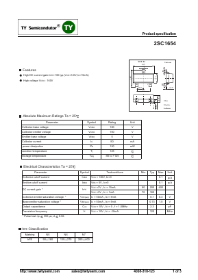 2SC1654 Datasheet PDF TY Semiconductor