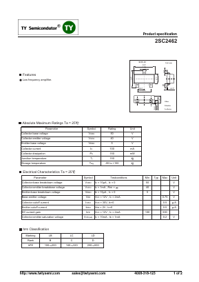 2SC2462 Datasheet PDF TY Semiconductor